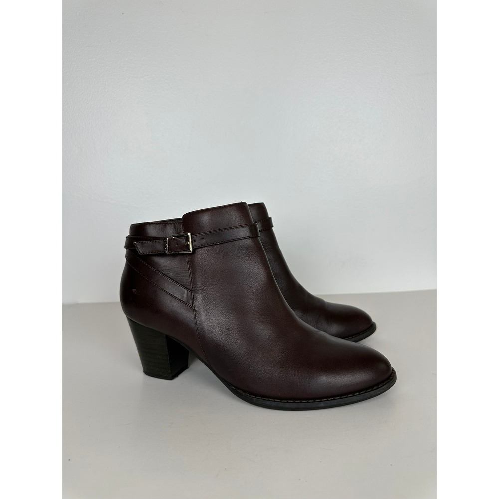 Vionic Upton‎ Dark Brown Leather Ankle Boots Leopard Lining Size 9 Wide Preppy